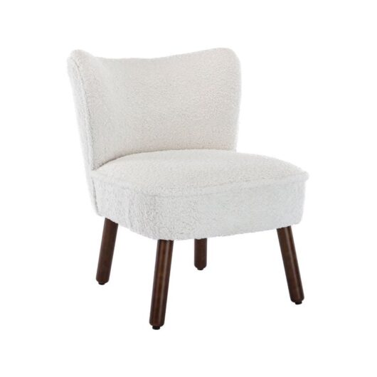 Fax Fur Accent Chair Occasional Tub Chair Upholstered Wingback Side Chair Armless Cocktail Chair with Wood Legs for Home Living Room Bedroom, White