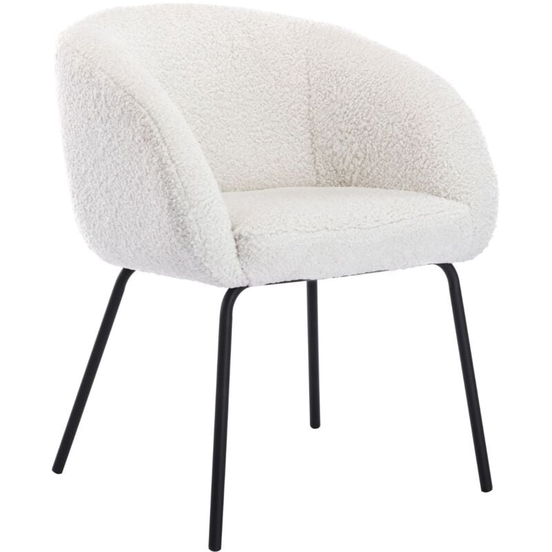 Modern Accent Armchair in Faux Fur Wingback Chair Occasional Tub Chair with Metal Legs for Bedroom Living Room, White