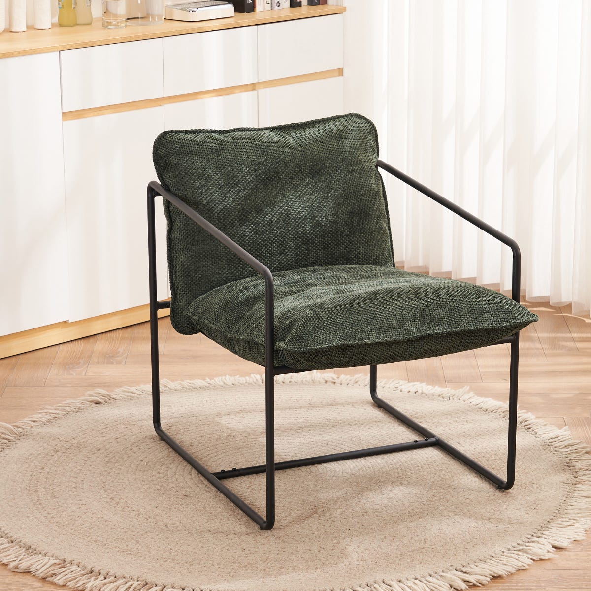 Seconique Tivoli Occasional Chair in Black Metal/Green Fabric, none