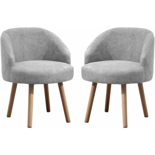 Tub Chairs Set of 2, Linen Fabric Armchair for Living Room, Lounge Sofa Chair Occasional Chair for Reception Bedroom (Light Grey)