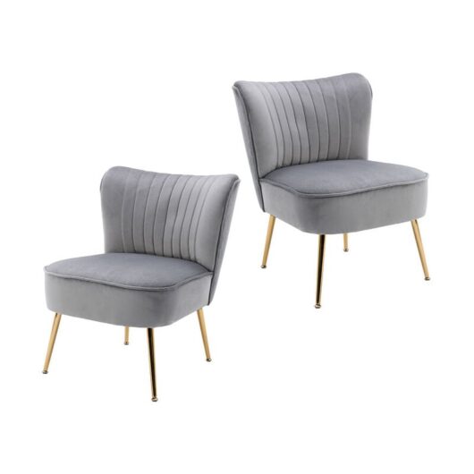 Velvet Accent Chair Set of 2 Occasional Tub Chair Upholstered Wingback Side Chair Armless Cocktail Chair with Metal Legs for Home Living Room