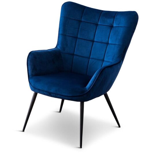Vera Linen / Velvet Occasional Lounge Living Room Accent Chair Armchair Metal Legs Blue Velvet without Footstool