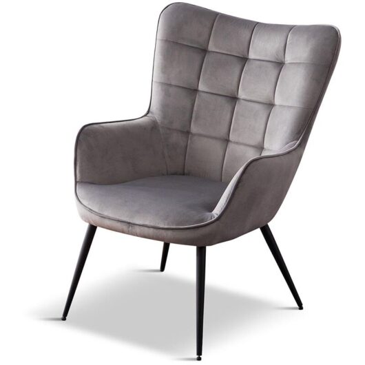 Vera Linen / Velvet Occasional Lounge Living Room Accent Chair Armchair Metal Legs Grey Velvet without Footstool
