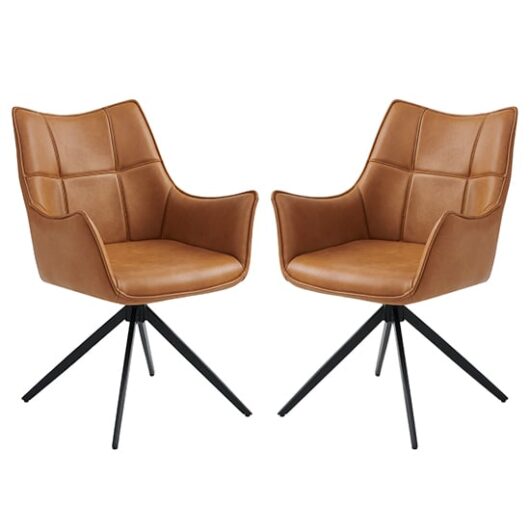 Vernon Tan Faux Leather Dining Armchairs In Pair