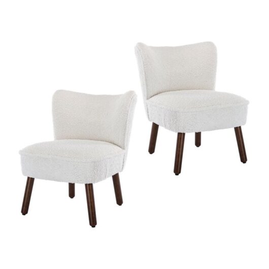 Wahson Office Chairs - Fax Fur Accent Chair Set of 2 Occasional Tub Chair Upholstered Wingback Side Chair Armless Cocktail Chair with Wood Legs for