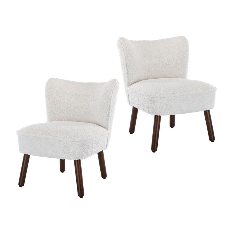 Wahson Office Chairs - Fax Fur Accent Chair Set of 2 Occasional Tub Chair Upholstered Wingback Side Chair Armless Cocktail Chair with Wood Legs for