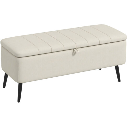 Storage Ottoman Bench, Linen Fabric Footstool with Steel Legs Cream White - Homcom
