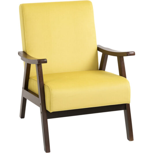 Velvet Armchair with Solid Wood Frame and Thick Padded, Champagne - Homcom