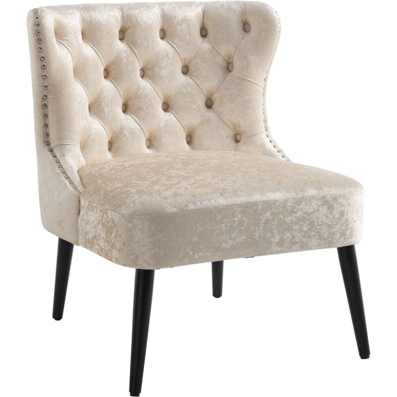 Accent Chair in Velvet Upholstered Vintage Occasional Leisure Chair with Comfortable Backrest for Bedroom Living Room, Beige, Chairus