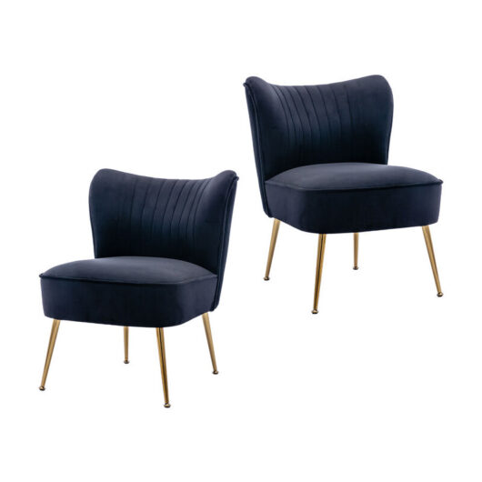 Wahson Office Chairs - Accent Chair 2Pcs in Velvet Upholstered Occasional Tub Chair with Metal Legs for Living Room Bedroom, Black, Wahson