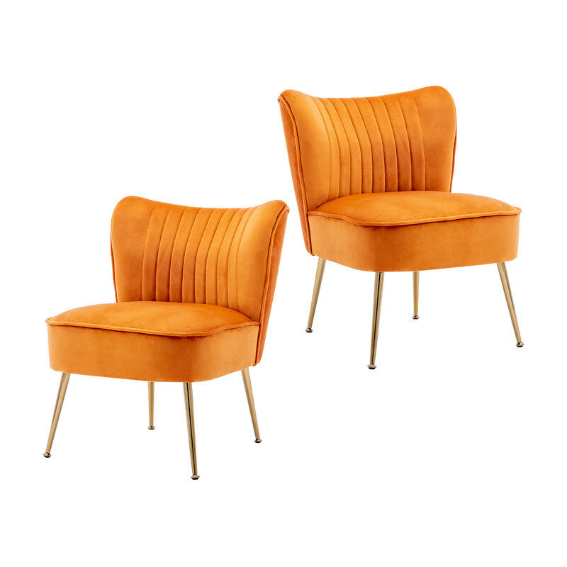 Wahson Office Chairs - Accent Chair 2Pcs in Velvet Upholstered Occasional Tub Chair with Metal Legs for Living Room Bedroom, Orange, Wahson
