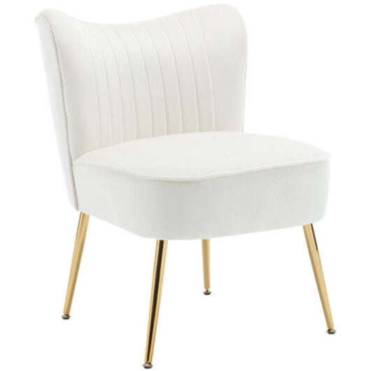 Wahson Office Chairs - Accent Chair in Velvet Upholstered Occasional Tub Chair with Metal Legs for Living Room Bedroom, Beige, Wahson