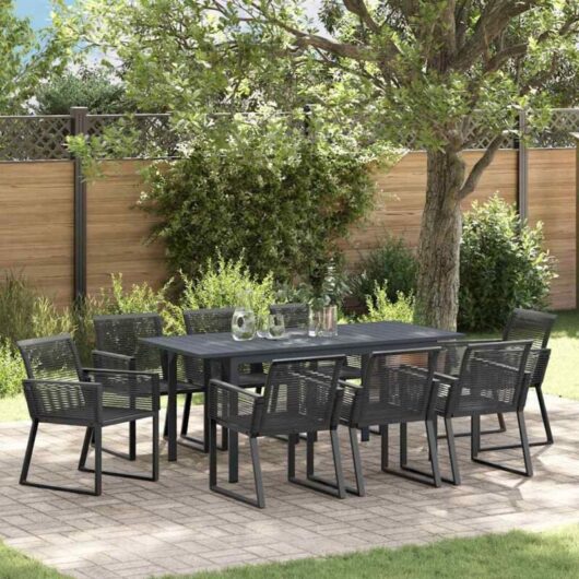 Vidaxl - Garden Dining Set 9 pcs Black Steel and poly rattan