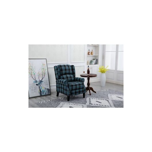 WestWood Vintage Armchair Sofa Recliner Lounge Fabric Tub Chair Seat Bedroom Home Occasional Furniture FA01 Blue Check