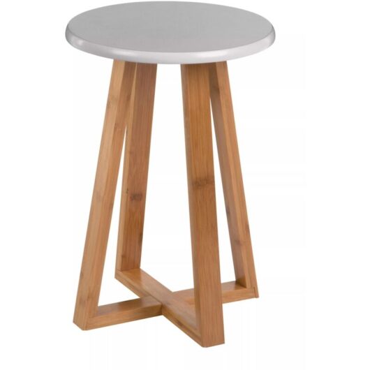 Premier Housewares - Round Wooden Stool Bamboo Small Wooden Stool Stacking Stools Small Stool Wooden Stools Grey Finish Wood Stool 43 x 30 x 30 cm