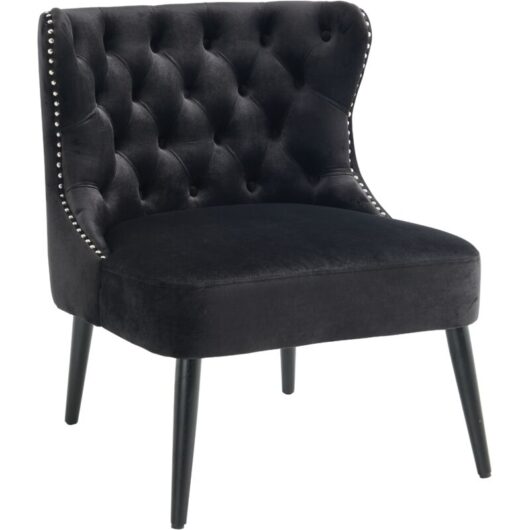 Wahson Office Chairs - Accent Chair in Velvet Upholstered Vintage Occasional Leisure Chair with Comfortable Backrest for Bedroom Living Room, Black,