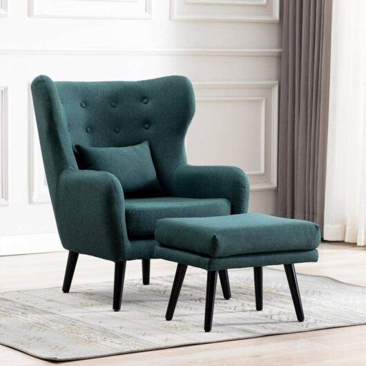 Winslow Wing Back Occasional Fabric Lounge Accent Chair Living Room Armchair Green with Footstool - Green with Footstool