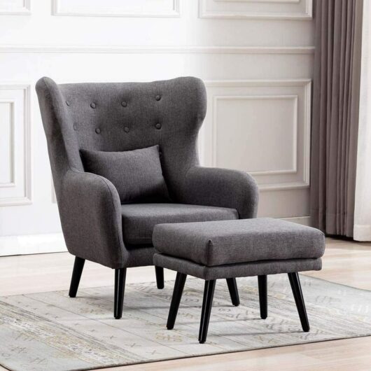 Winslow Wing Back Occasional Fabric Lounge Accent Chair Living Room Armchair Grey with Footstool - Grey with Footstool