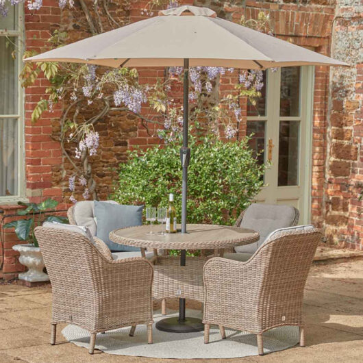 Sewanee Garden Ceramic Glass Top Dining Set with Deluxe 2.5m Parasol in Stone