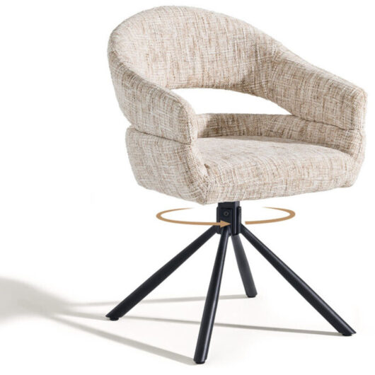 Single Swivel Dining Chair Fabric Modern Accent Armchair with 360-Degree Rotation Base Upholstered Occasional Tub Chair for Living Room Bedroom Beige