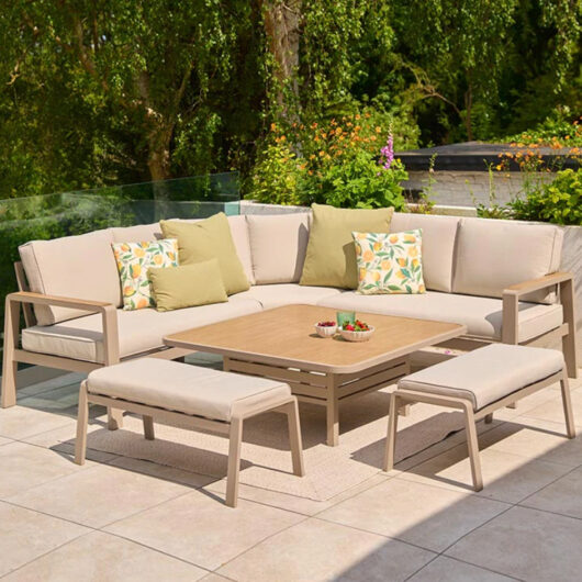 Solein Garden Aluminium Square Adjustable Dining Set with Cushion in Taupe