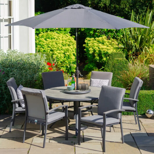 Thirsk Garden Aluminium Top Dining Set with 3.0m Parasol in Graphite Grey