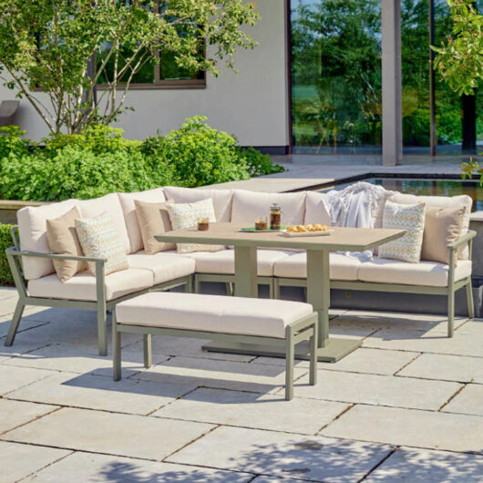 Tosano Garden Ceramic Glass Stone Top Adjustable Dining Set in Sage Green